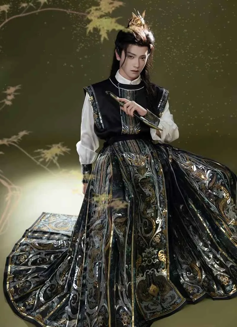 Роскошная китайская юбка Hanfu с изображением лошади осень 2024 мужская рубашка