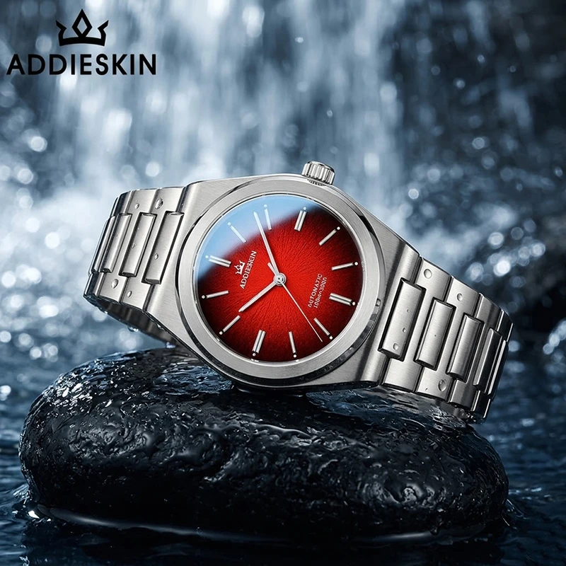 Фото ADDIESKIN K001 Мужские автоматические часы с красным циферблатом, 39 мм, ультратонкие, с антибликовым покрытием, Miyota 9015, светящиеся, для занятий спортом на открытом воздухе №1