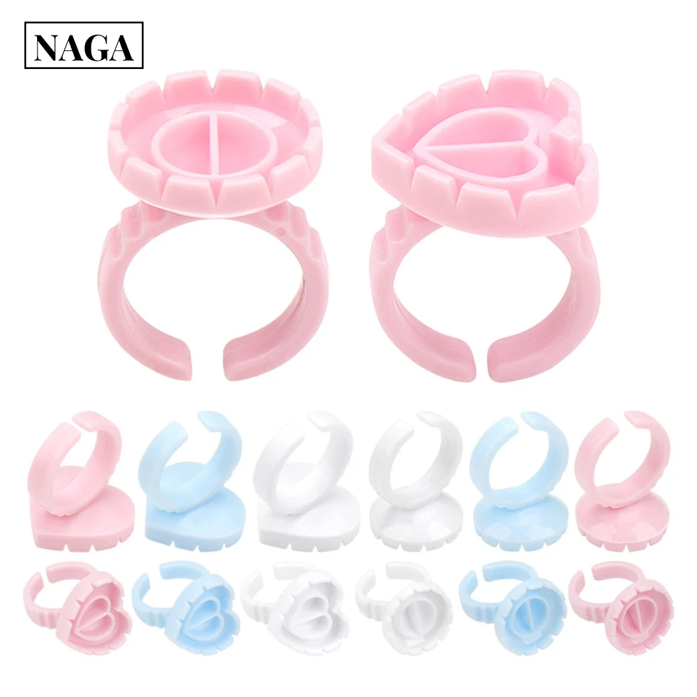 

Premium NAGA 100Pcs Disposable Glue Flower Rings Eyelashes Glue Cups Blossom Volume Lash Glue Plastic Holder