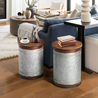 2 Piece Set Multifunctional Storage Stool For Farmhouse Furniture Galvanized Metal Stool Seat With Wooden Cover