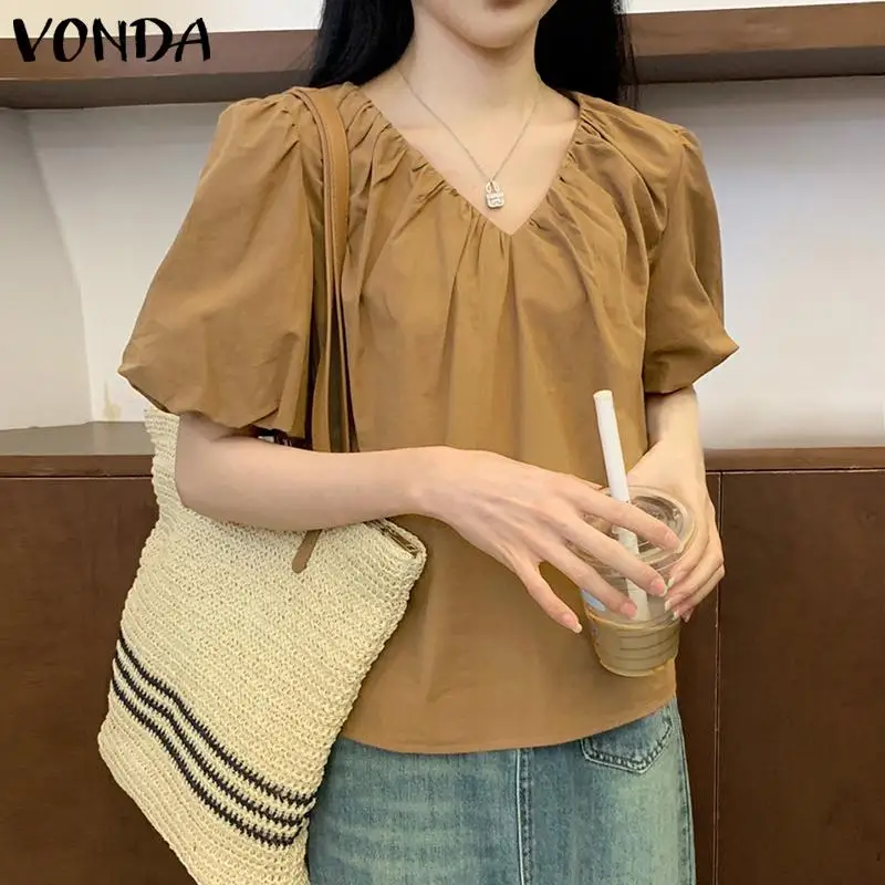 VONDA женские летние блузки с V-образным вырезом и коротким рукавом |