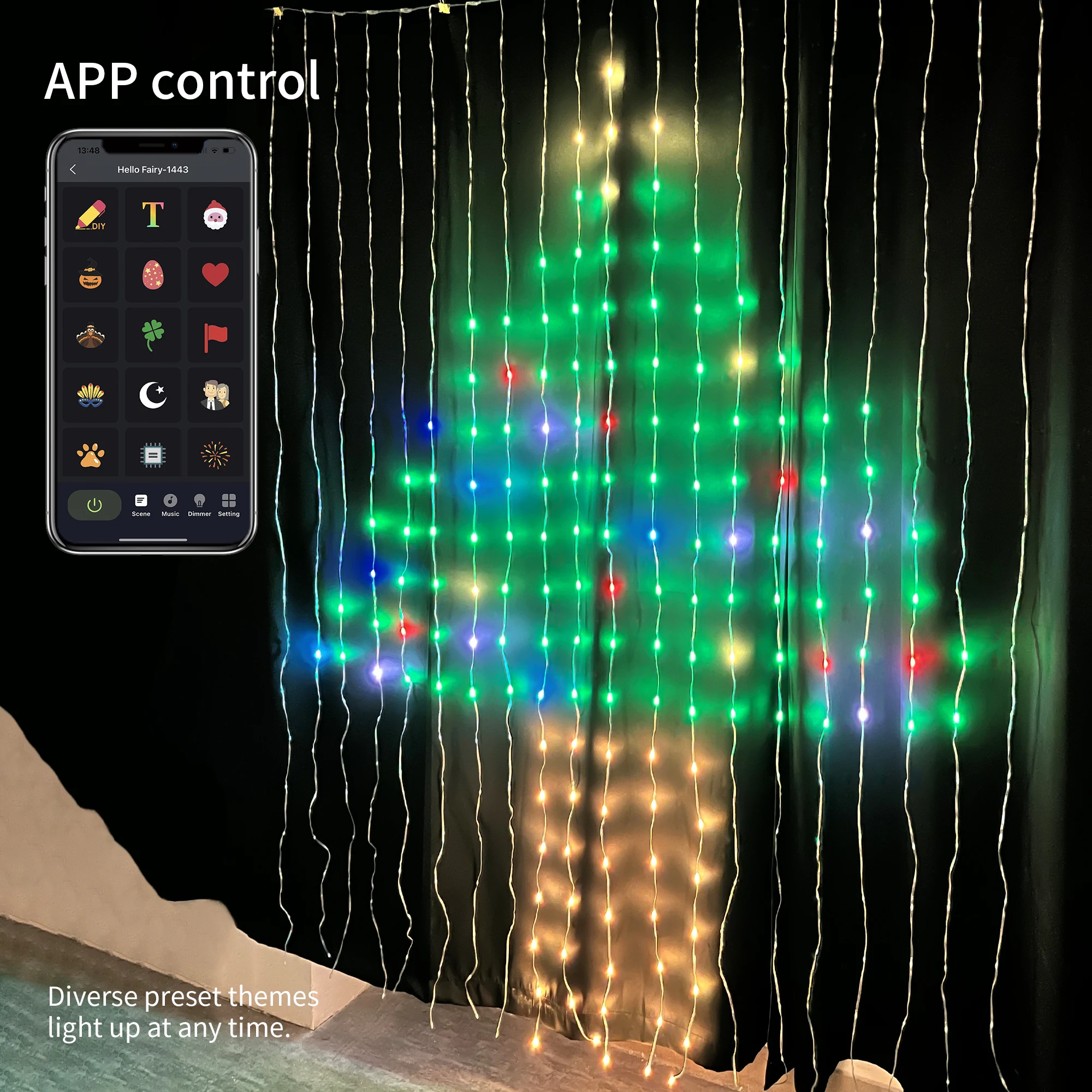 Smart Led Light Curtain RGB Fairy Garland Holiday String light Bluetooth APP Control for Bedroom Wedding Christmas Decoration