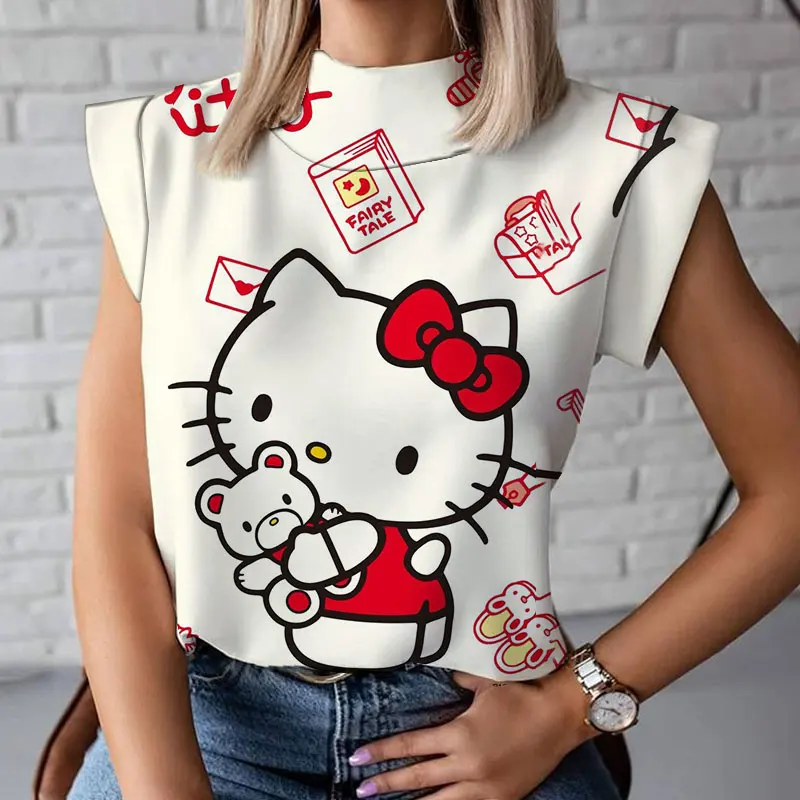 

Hello Kitty funny female cartoon high-necked T-shirt female autumn T-sleeve high-necked bottoming top female casual