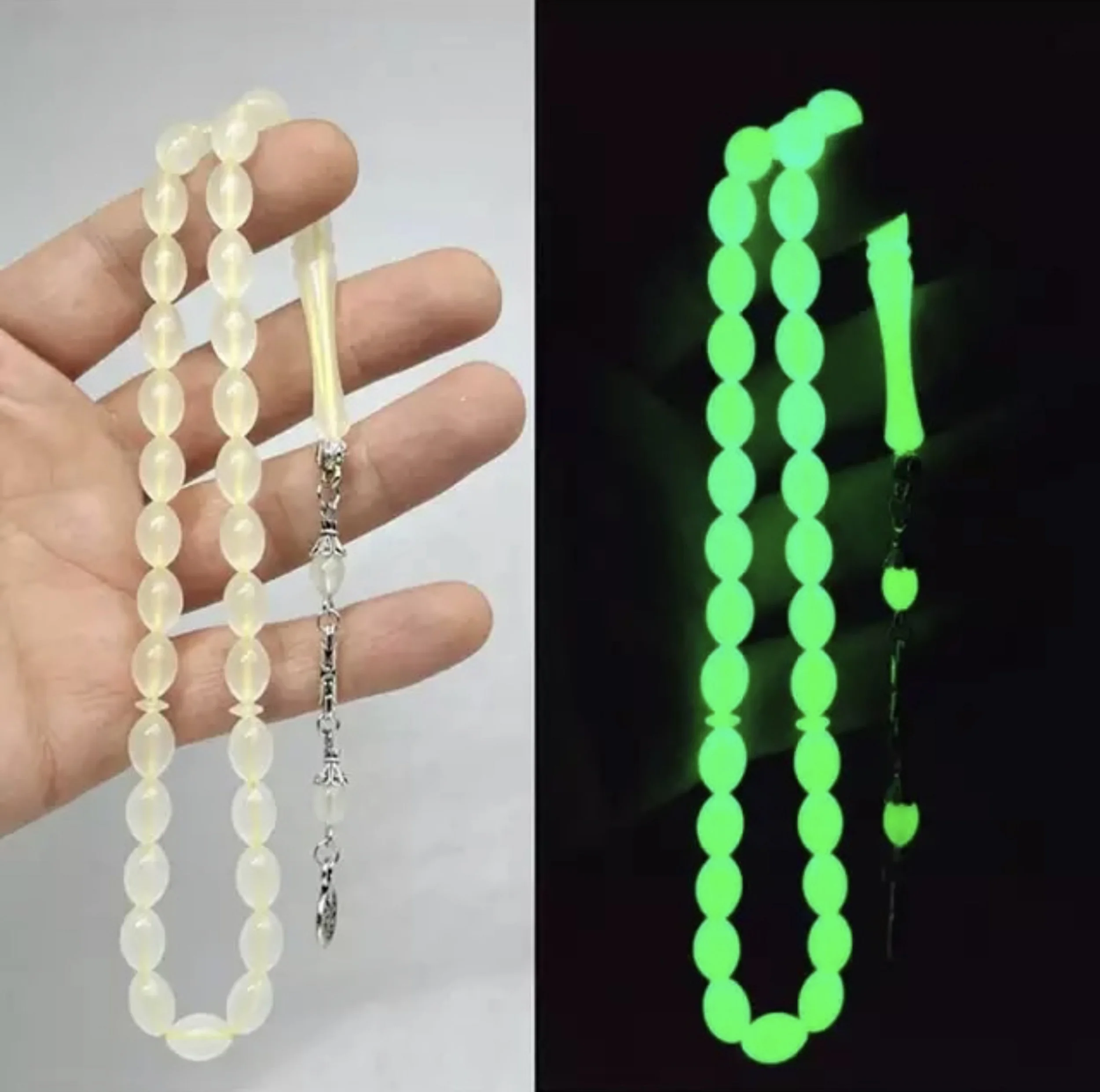 

Tasbeeh 2022 Phosphorus Cats Eye Powder Amber Barley Cut 33 Beads Rosary Tesbhi Gift Jewelry Accessory Men Turkish Made Night