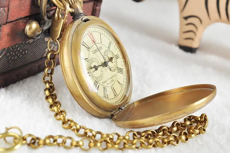 Classic Copper London Pocket & fob Watches Mechanical Watch Hand Wind Skeleton Mens Pocket Watch With Chain Xmas Gifts