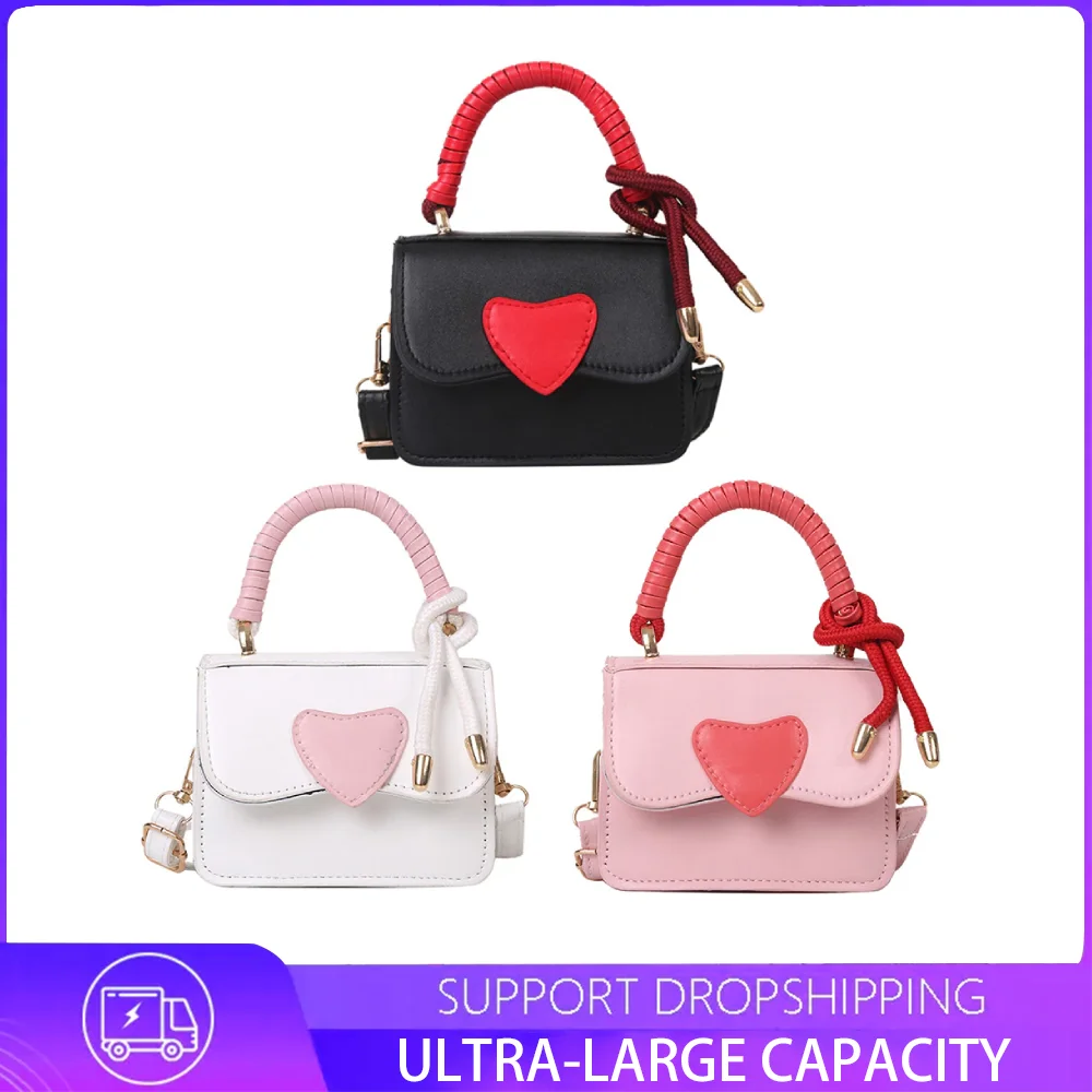 

Women Mini Shoulder Bag Love Heart Shape Leather Hit Color Crossbody Satchel Bag