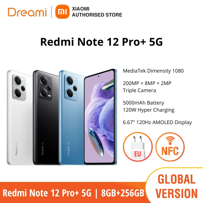 

Global Version Xiaomi Redmi Note 12 Pro Plus 5G - MediaTek Dimensity 1080 | 6.67" AMOLED |200MP Camera | 120W Hyper Charging