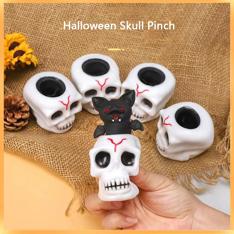

16PCS Halloween Funny Skull Squeeze Cup Pinch Fun Vent Spoof New Strange Toys TPR for Children