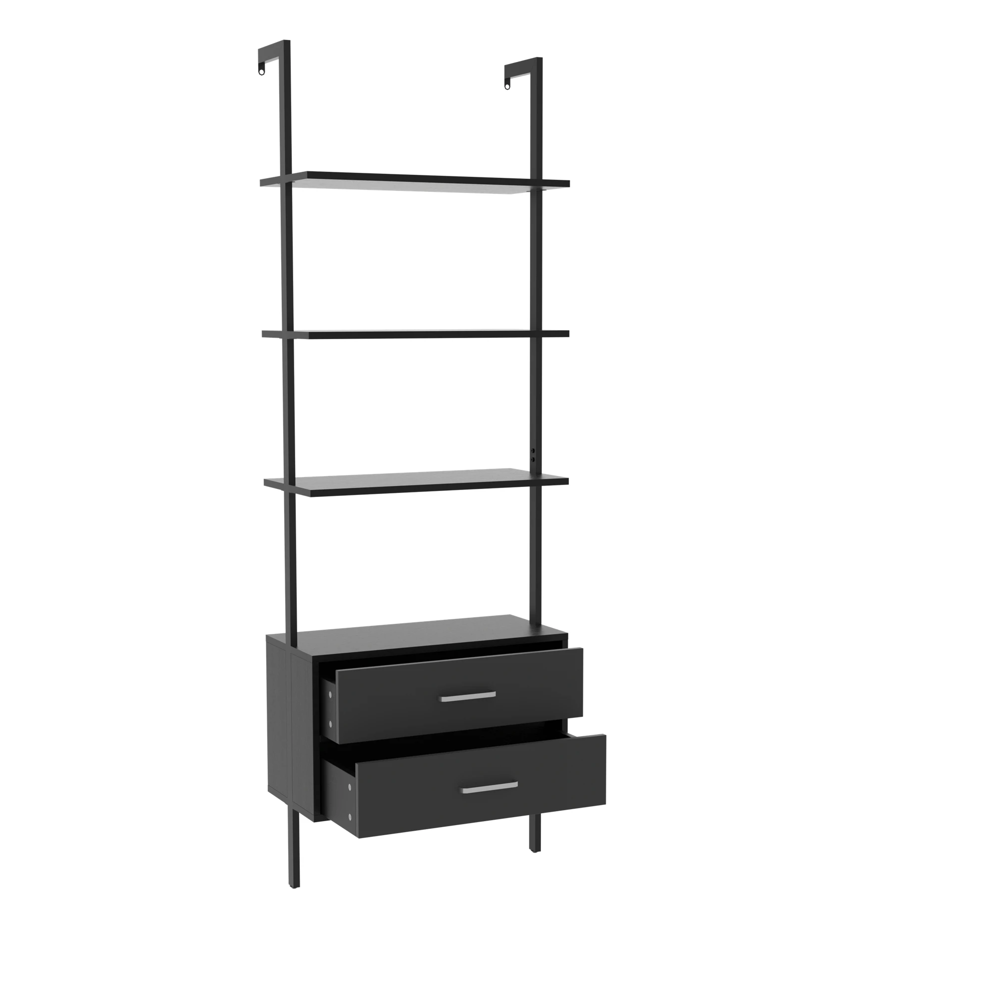 

[Flash Sale]Vertical Open Space Shelf with 2 Drawers Ladder BookCase Modern Storage Rack Shelves Office Bookshelf(Black+Gray)