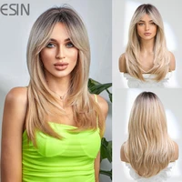esin synthetic wig long brown wigs for women ombre layered hair with dark roots