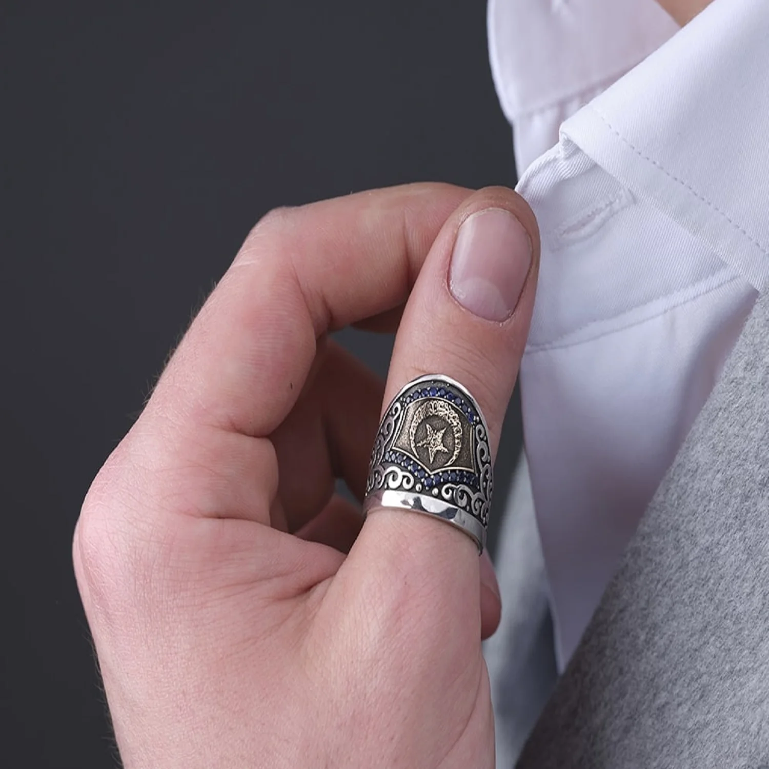 Blue Topaz Stone Archer Thumb Resurrection Silver Ring Zihgir Handmade Fine Workmanship Completely Made by Master Hands