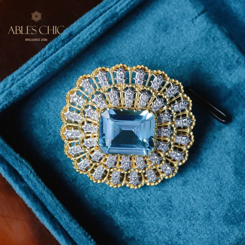 Sterling Silver 7ct Natural Topaz Brooch Traditional Fretworks Flower Bridal Wedding Pin C11N3S26200