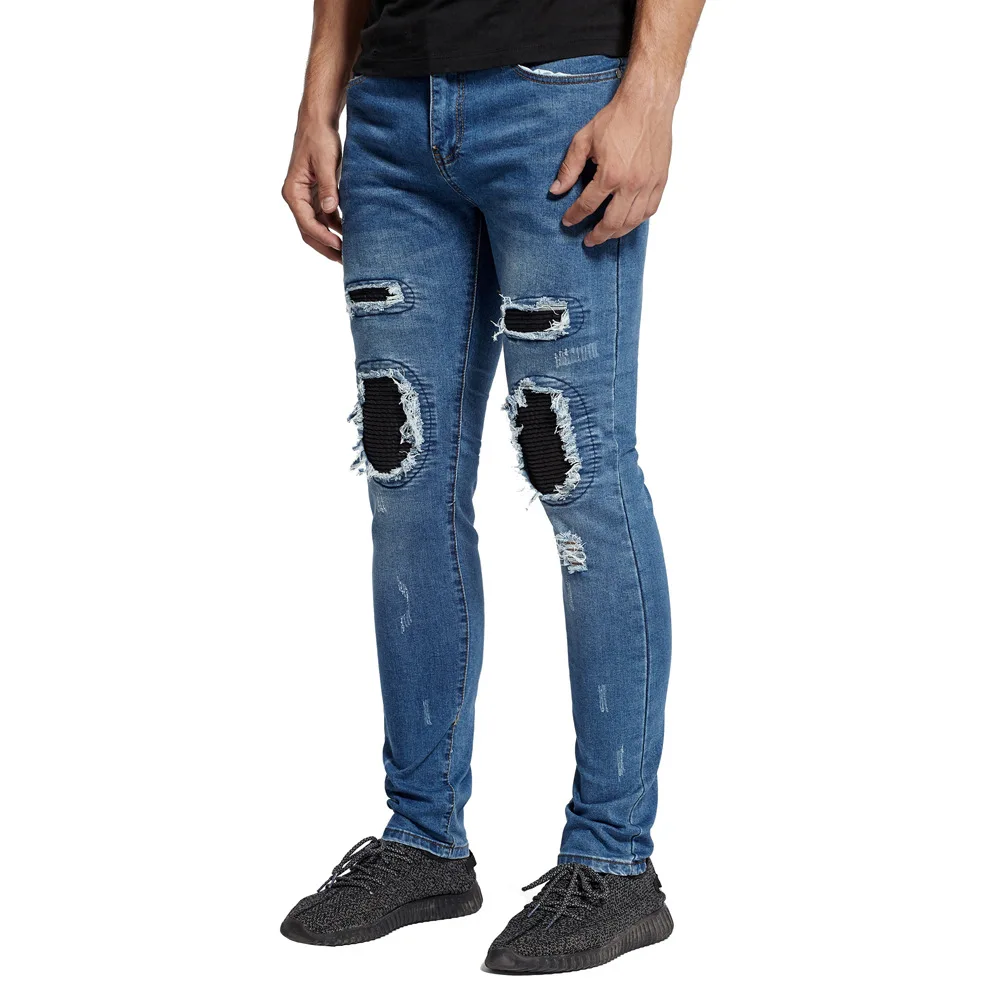 2022 Fashion Men'S Jeans Personality Retro Stretch Ripped Patchwork High Street Slim Fit Jogger Trousers Pencil Jeans For Men
