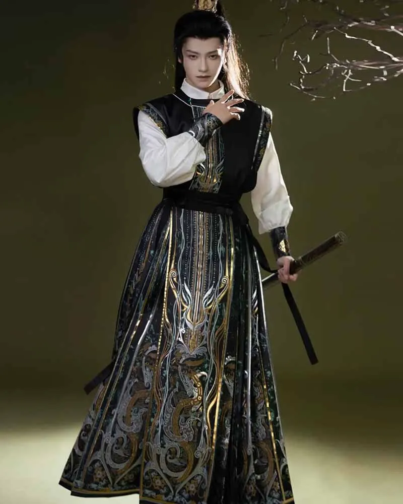 Роскошная китайская юбка Hanfu с изображением лошади осень 2024 мужская рубашка