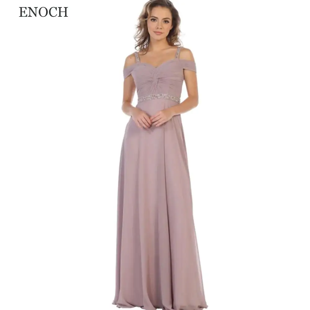 

ENOCH Stunning Sweetheart Beaded Bridesmaid Dresses New Chiffon Off The Shoulder Lace Up Backless Party Gowns Düğün Parti Elbise
