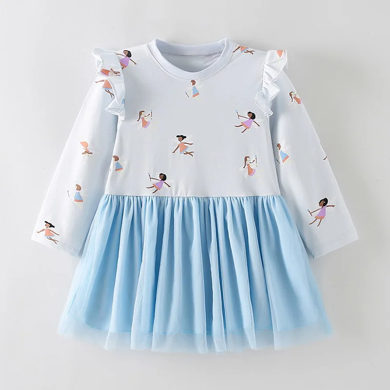 

Качественная Повседневная цельная одежда из 100% чесаного хлопка для маленьких девочек, милая осенне-Весенняя детская одежда, Детские трапециевидные платья для девочек