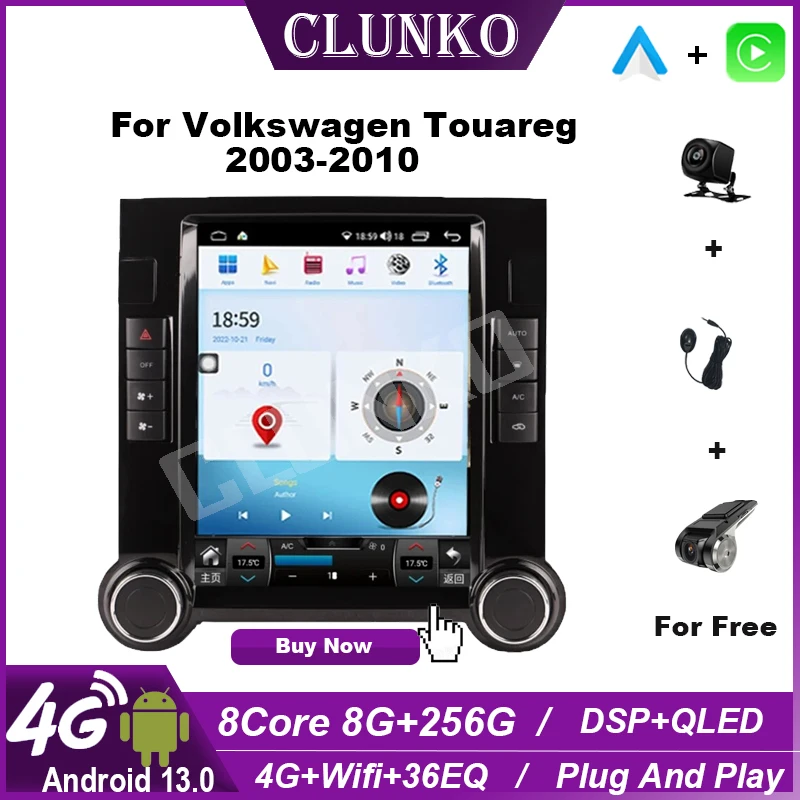 

Clunko For Volkswagen Touareg 2003 - 2010 Android Car Radio Stereo Tesla Screen Multimedia Player Carplay Auto 8G+256G Bluetooth