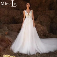 sexy deep v neck wedding dresses for women sleeveless a line wedding gown for bride lace appliques backless robe de mari%c3%a9e