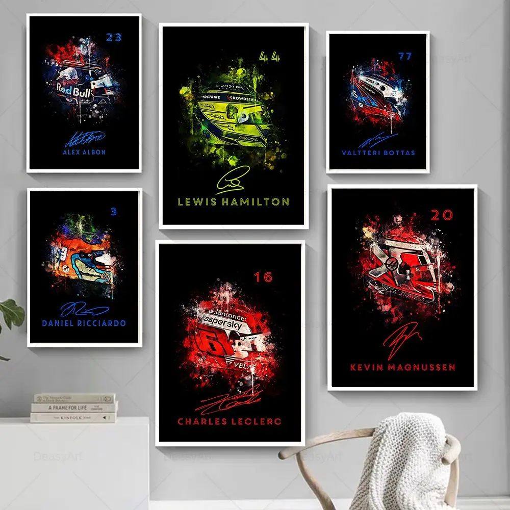 

Акварель шлем для гонщика постер F1 формула один гонки настенные картины принты Racer Спорт Холст Живопись комната украшение для дома