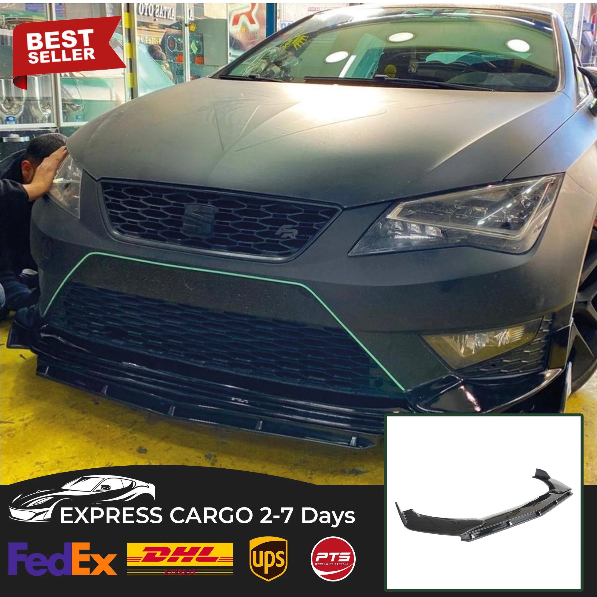 

For SEAT LEON MK3 IBIZA MK5 FL FR/CUPRA Car Front Bumper Lip 3 pcs Glossy Black Splitter Diffuser Lip Body Kit Spoiler