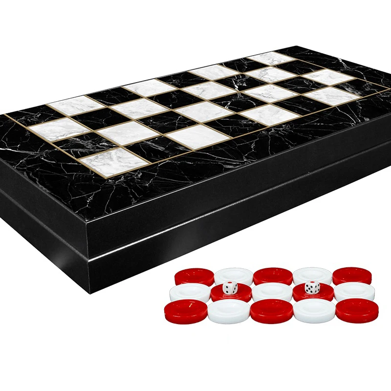 Luxury Black Marble Backgammon Board Game Set - With Checkers And Dices Entertainment