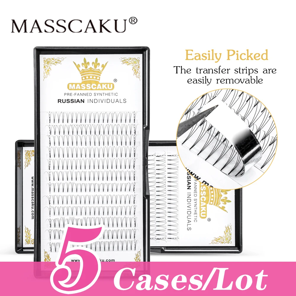 

5case/lot MASSCAKU Short Stem Russian Volume Premade Fans Lashes Natural Soft Mink Eyelashes False Individual Eyelash Extensions