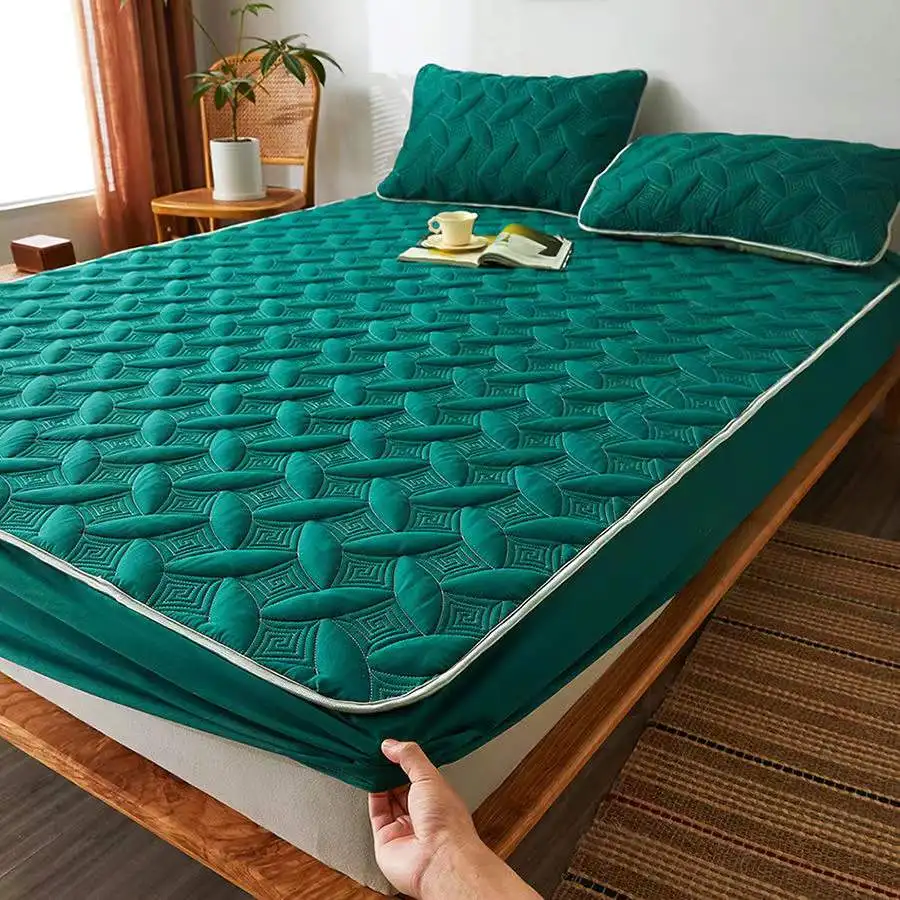 

Bonenjoy 1pc Quilted Fitted Sheet for Queen Bed Solid Color Mattress Cover Cartoon Style Fitted Bed Sheet with Elatic King Size