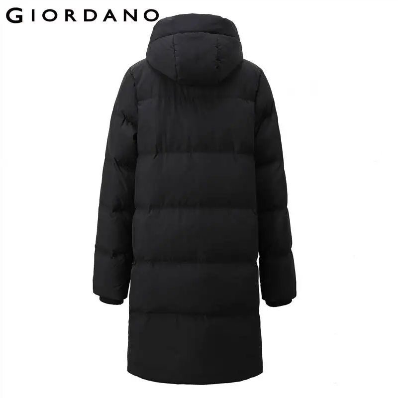 Giordano Women Down Jacket Mid Long Sidevent Hooded Duck Down Jacket Waterproof Multi Pocket Casual Jackets 05372671