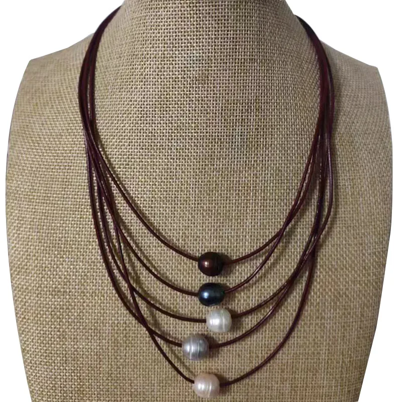 Ожерелье из натуральной жемчужной кожи с множеством нитей вина 17–20 дюймов