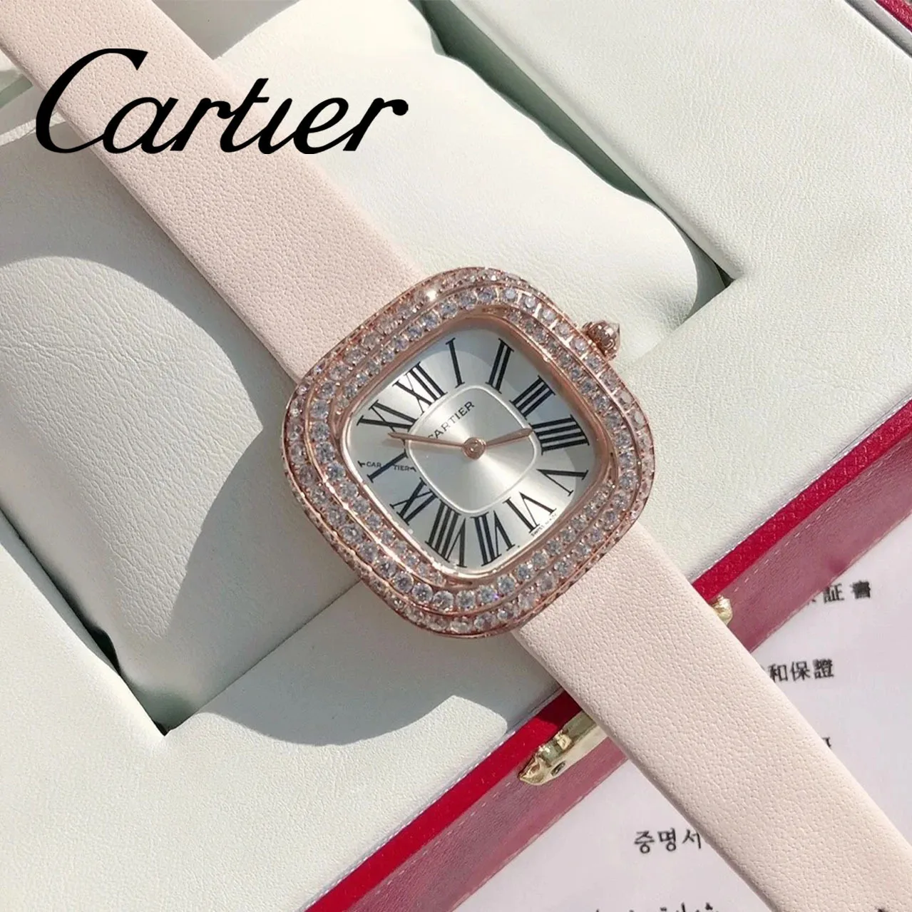 Часы в стиле Cartier с квадратной инкрустацией из сахара и бриллиантов ниша легкая