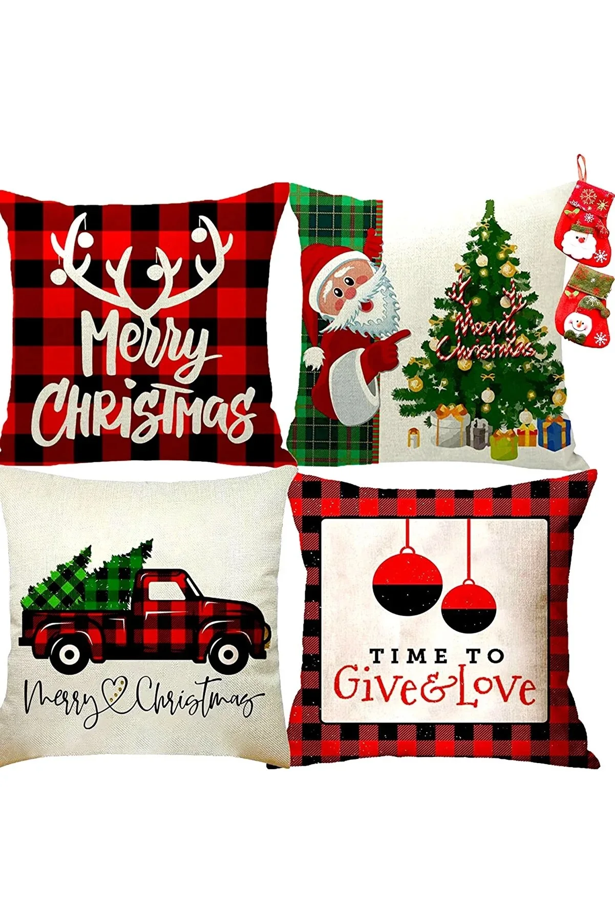 4 Pcs Christmas New Year 2022 Cushion Cover Square Pillow Case Double-Sided Modern Velvet Coussin Sofa Decorating