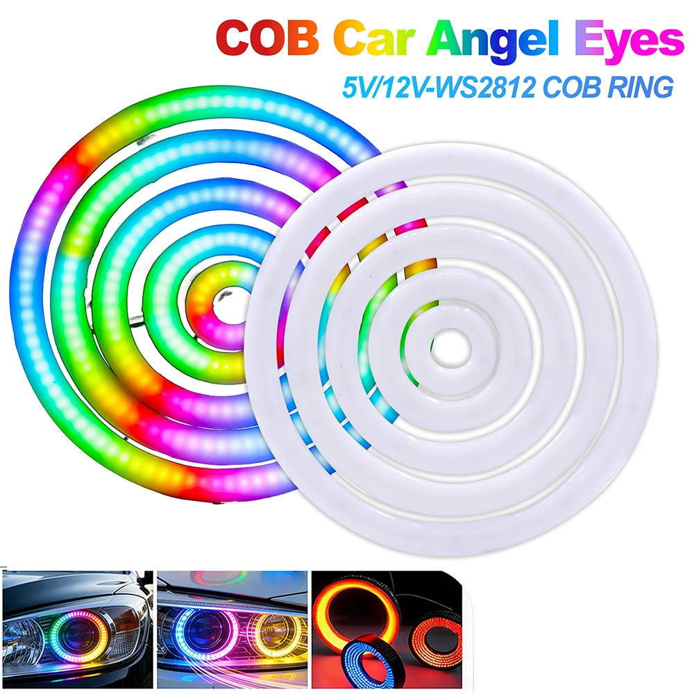 Фото Программируемое светодиодное кольцо WS2812 COB Smart RGB Angel Eye Halo Ring DC5V для модернизации фар автомобиля и мотоцикла, RGB Pixel Angel Eye №1