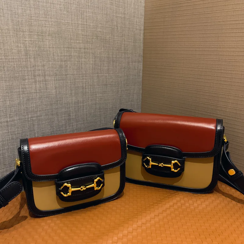 

Paparazzi France style womens shoulder bags Contrasting colors Genuin Leather lock square Crossbody bag for female girls bags
