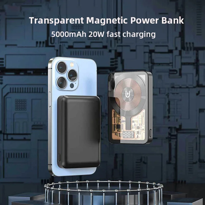 5000mAh Transparent Magnetic Power Bank Wireless Fast Charger Mini Portable External Battery Powerbank For iPhone Samsung Xiaomi