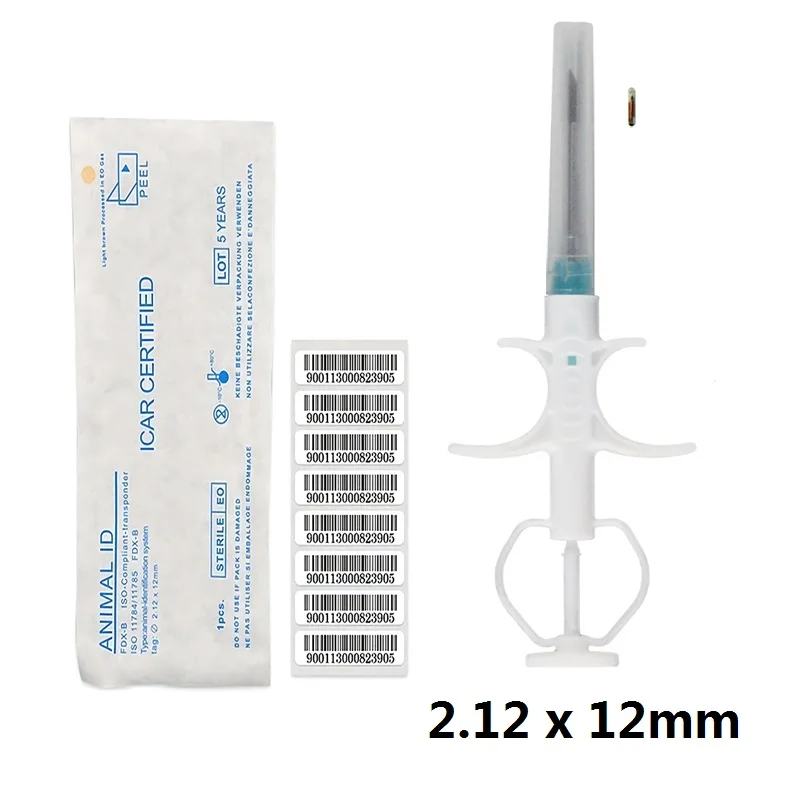 

ISO11784 FDX-B 2.12x12mm Cat Dog Microchip Animal Syringe ID Implant Pet Chip Needle Vet RFID Injector PIT Tag for Dog Cat Fish