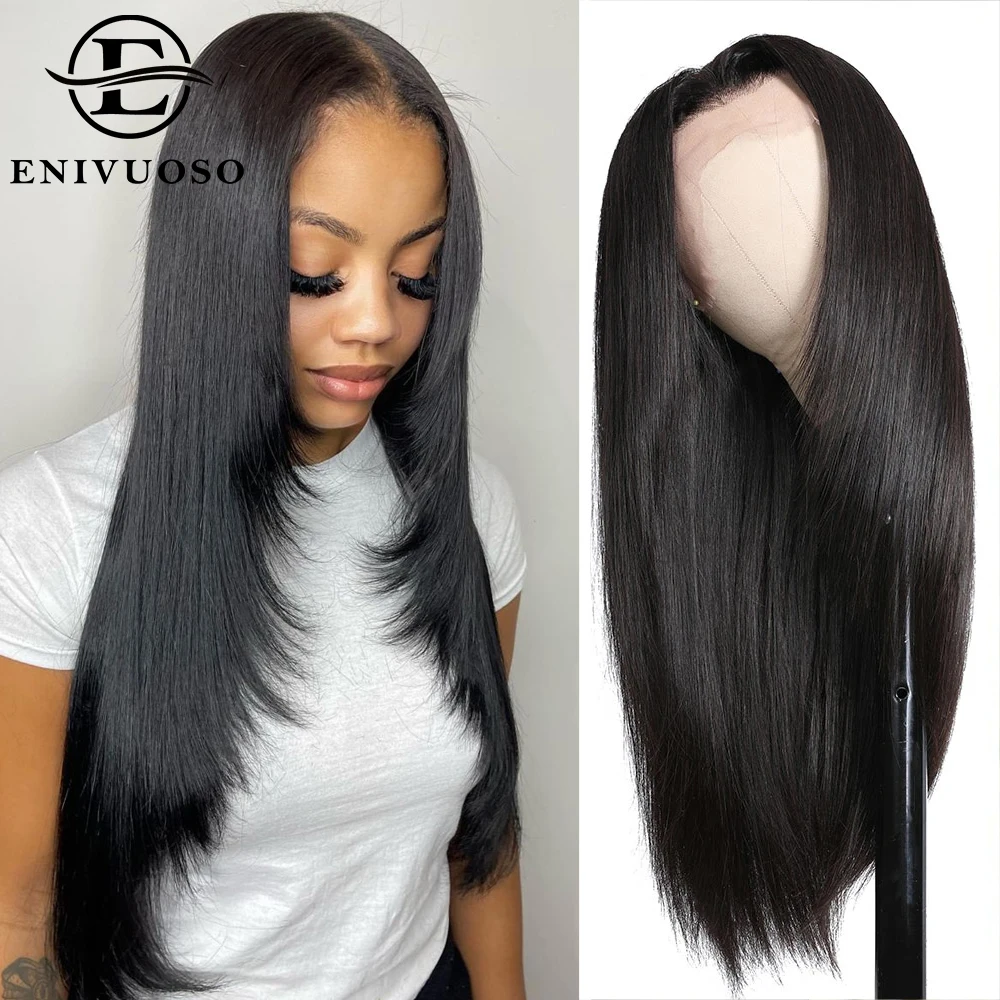 

Прямой парик с внутренней пряжкой 13x4, синтетический парик на сетке спереди, плотность 180%, натуральные волосы, черные парики на сетке с многослойной огранкой для чернокожих женщин