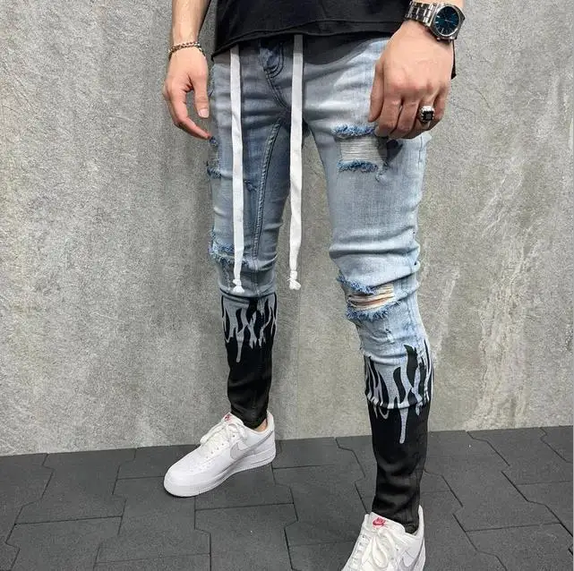 New High Elastic Jeans Men Side Pocket Skinny Jeans Wholesale