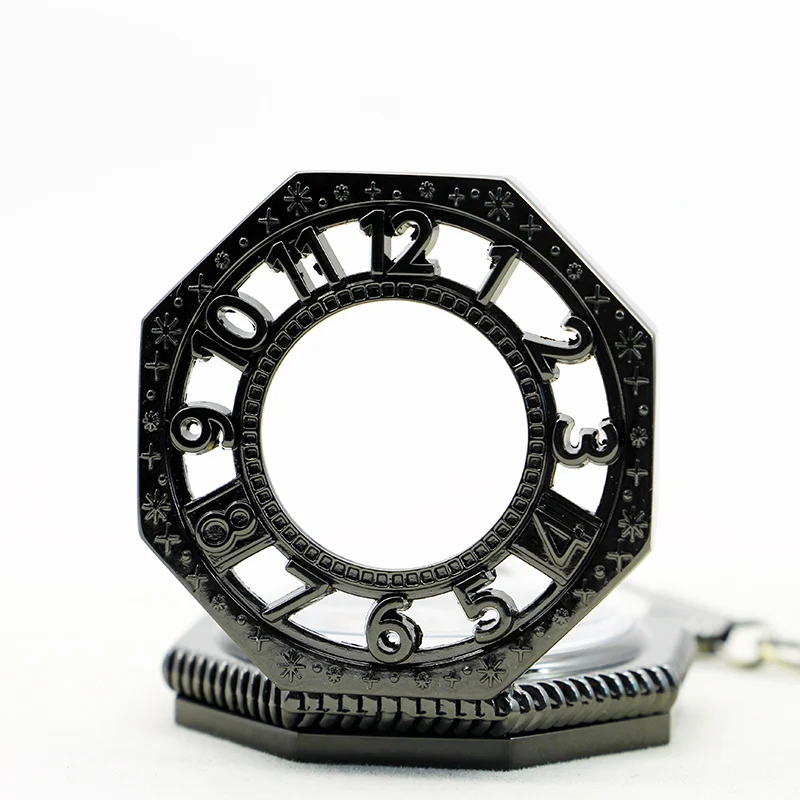 Hexagonal Mechanical Pocket Watch Black Hollow Fob Chain Men and Women Lady Watches Mens Vintage Gifts relojes de bolsillo