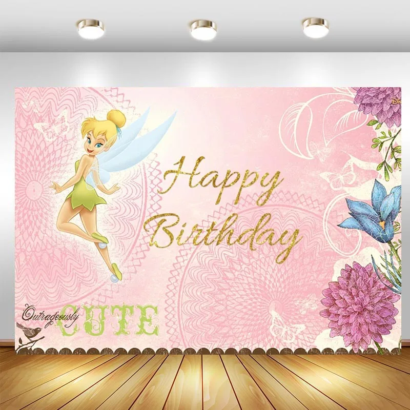 

Disney Tinkerbell Backdrop Fairy Baby Shower Princess Girls Birthday Party Custom Photography Background Photographic Banner