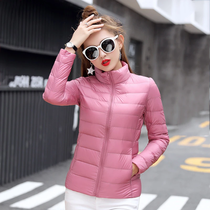 

Lightweight Duck Down Puffer Coat Women 2022 Autumn Coats Warm Duck Down Casual Jacket Lady Stand Collar Pocket Thin Slim Jacket