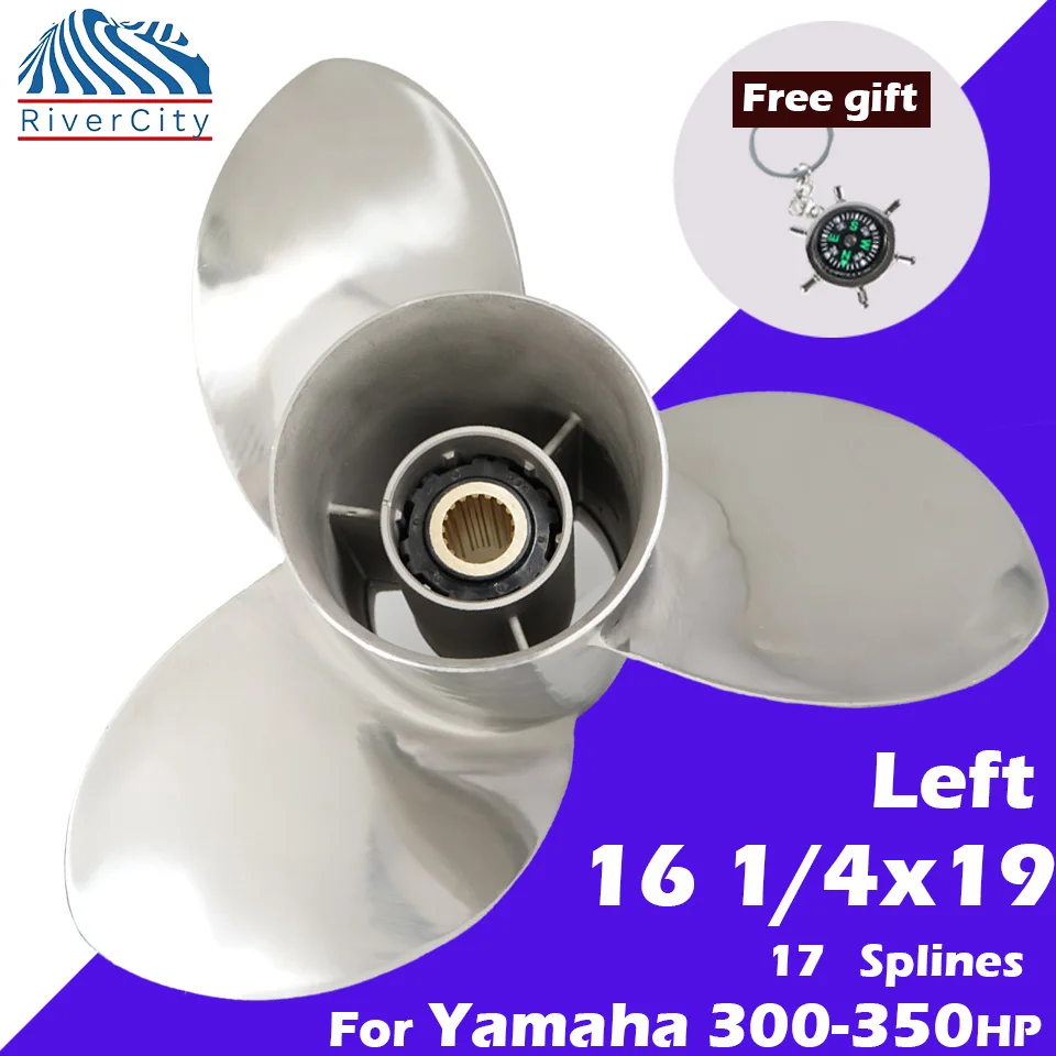 Фото River City левый 16 1/4x19 для подвесного гребного винта Yamaha 300-350 л.с., 3 лопасти, 17 тика, нержавеющая сталь OEM 6AX-45972-00-00 №1