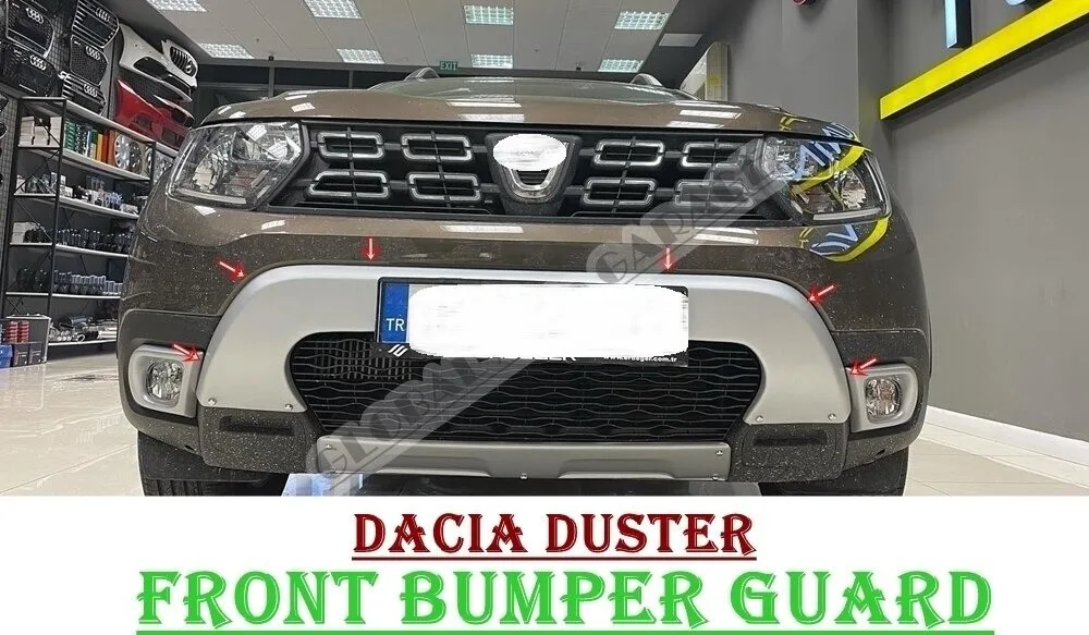 

Передний бампер для Dacia Duster 2018 2019 2020 2021, защита, крепление, спойлер, капот, автомобильная антенна, кровельная стойка, спортивный серый