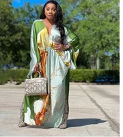 fashion blogger 2022 recommend v neck printed maxi dress oversized american womens streetwear kaftan dress