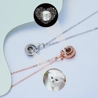 925 silver personalized moon bowknot photo projection necklace custom picture pendants rose gold chain for women gift to lovers