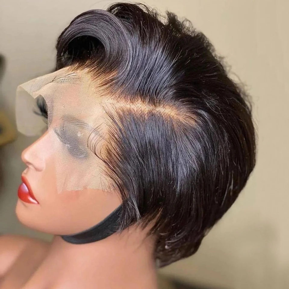 Парик Pixie Cut Human Hair Short Bob Wig T Part Lace Прозрачный парик 13x4 Front Prepluck Brazilia For Women
