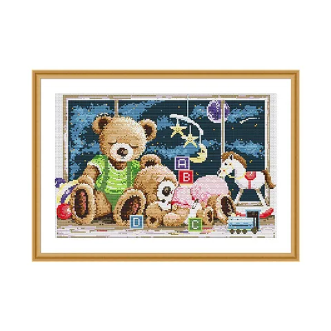Набор для вышивки крестиком с изображением семьи счастливых медведей, 19,7x13,8 дюйма