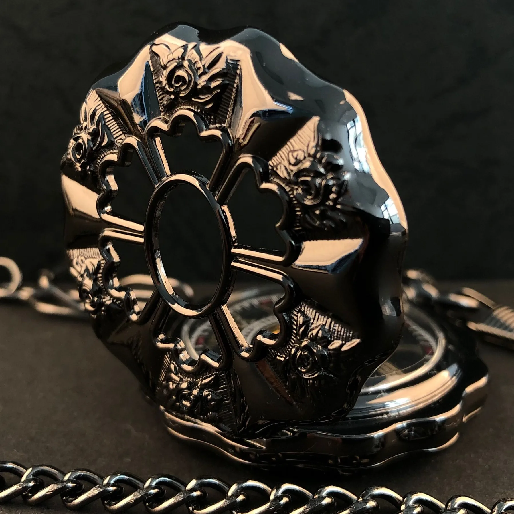 Classic Charm Black Mechanical Pocket Watch For Women Hand Wind Casual Fashion Pocket&Fob Chain Watches Gift