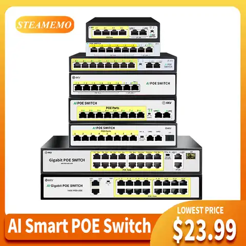 Коммутатор STEAMEMO HY Series, 4/6/8/16 портов, POE, SFP для IP-камер/беспроводных точек доступа/камер видеонаблюдения, коммутатор Ethernet