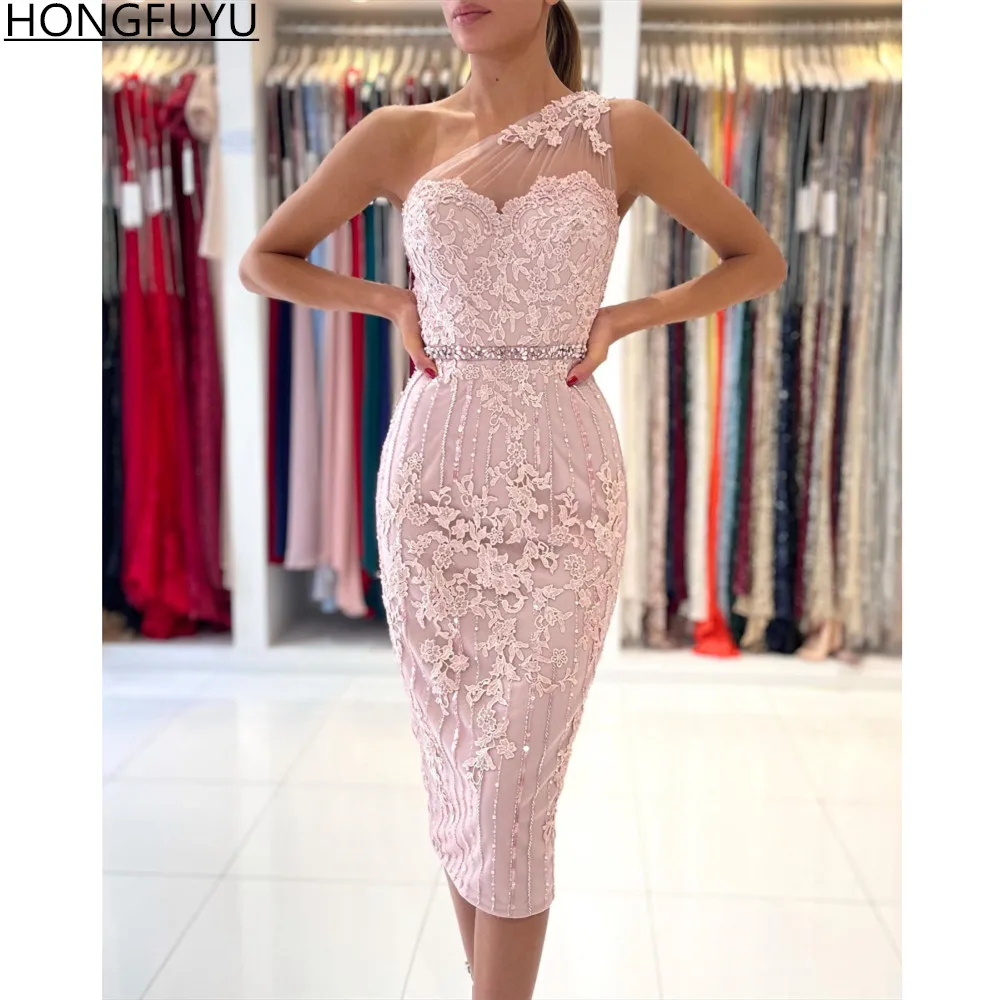 ГОНФУЮ Легкое розовое одно плечо, коктейльное платье с аппликацией из кружев, короткое платье с бисером, вечерние платья для вечеринок, свадебные платья на заказ.