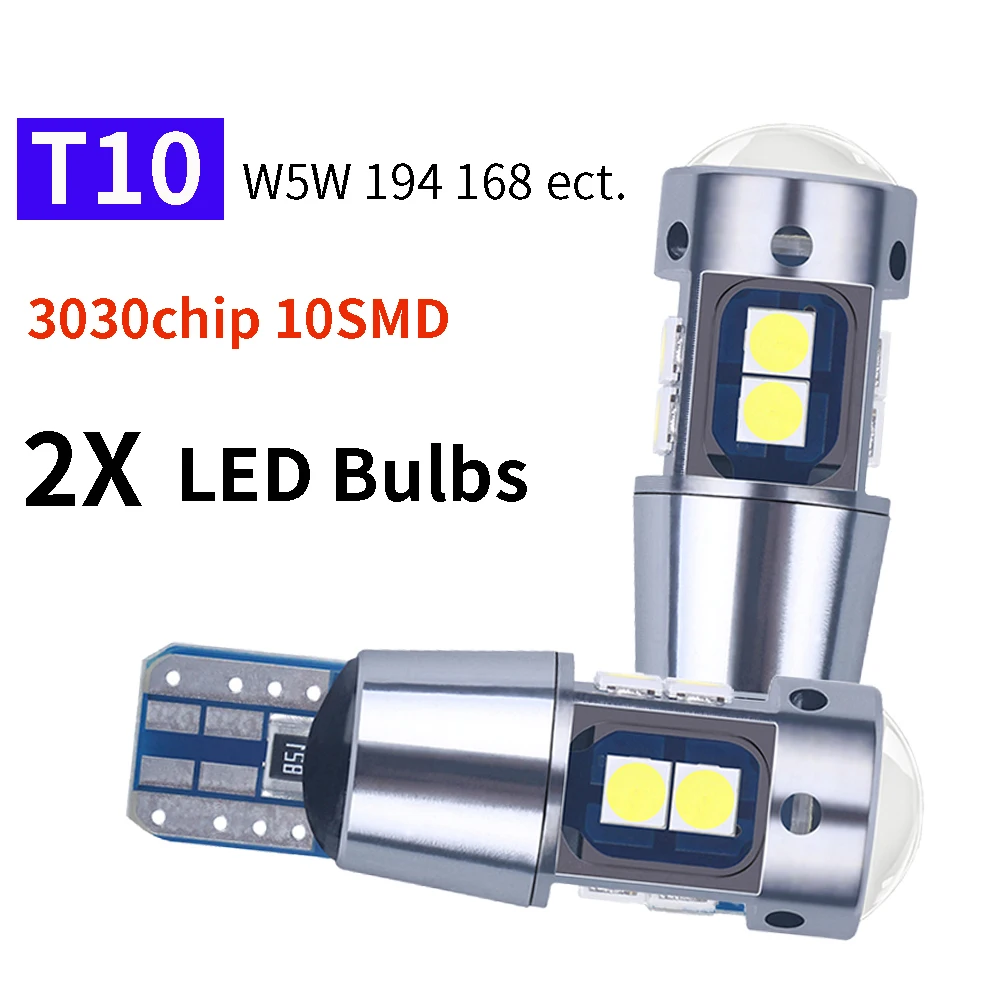 

2X Super Bright T10 Car Led Light Bulb Aluminium Shell With Lens W5W 194 3030SMD Auto Diode Lamp For Car 12V Styling Light White